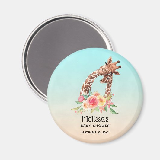 Kute Giraffe Waterverf Mam en Baby shower Magneet (Voorkant / Achterkant)