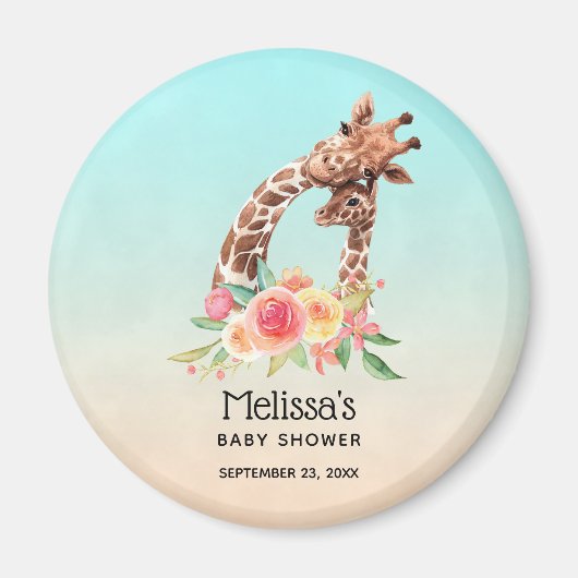 Kute Giraffe Waterverf Mam en Baby shower Magneet (Voorkant)