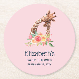 Kute Giraffe Waterverf Mam & nieuwe babydouche Ronde Kartonnen Onderzetter
