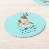 Kute Giraffe Waterverf Mam & nieuwe babydouche Ronde Kartonnen Onderzetter (Gebogen)