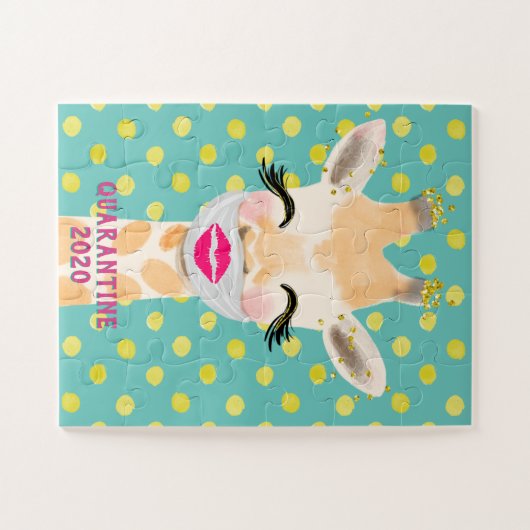 Kute Giraffe Wearingmaskers met lips Covid-19 Legpuzzel (Horizontaal)