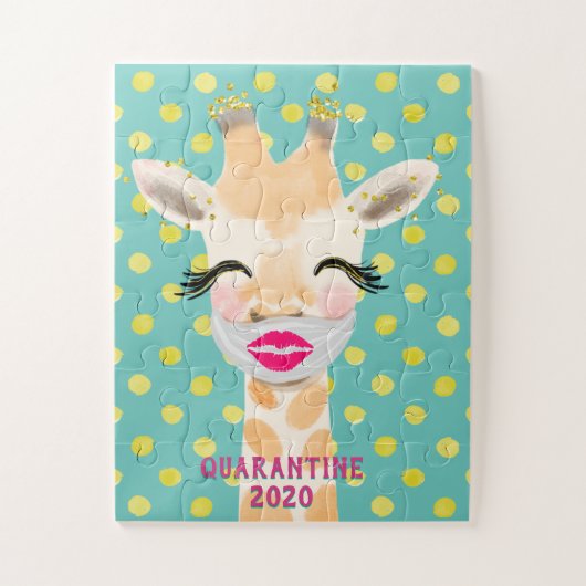 Kute Giraffe Wearingmaskers met lips Covid-19 Legpuzzel (Verticaal)