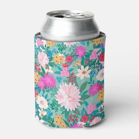 Kute girale roze & Mint hand-verfflorale vormgevin Blikjeskoeler (Blikje Voorkant)