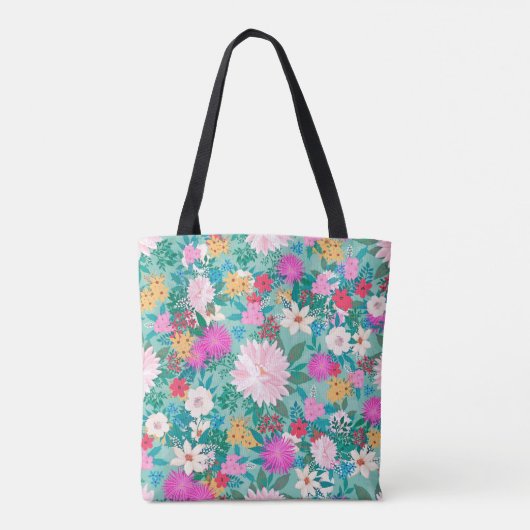 Kute girale roze & Mint hand-verfflorale vormgevin Tote Bag (Achterkant)