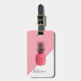 Kute girale tropische roze en witte ananas bagagelabel