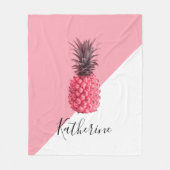 Kute girale tropische roze en witte ananas fleece deken (Voorkant)