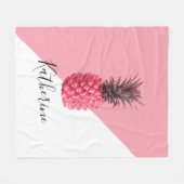 Kute girale tropische roze en witte ananas fleece deken (Voorkant (Horizontaal))