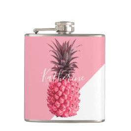 Kute girale tropische roze en witte ananas heupfles