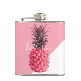 Kute girale tropische roze en witte ananas heupfles