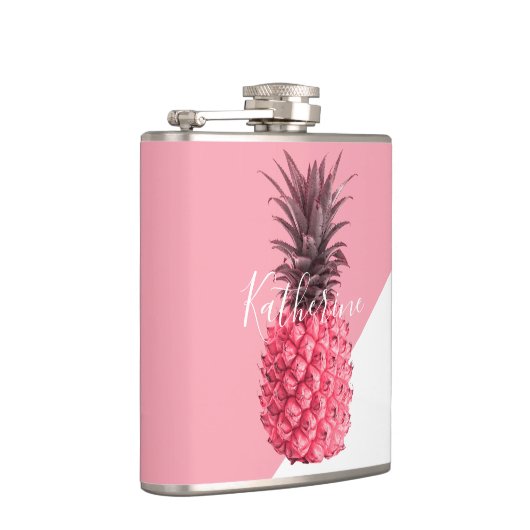 Kute girale tropische roze en witte ananas heupfles (Rechts)