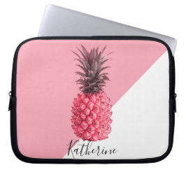 Kute girale tropische roze en witte ananas laptop sleeve