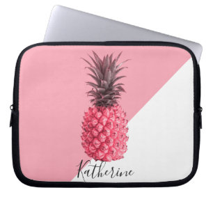 Kute girale tropische roze en witte ananas laptop sleeve