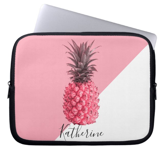 Kute girale tropische roze en witte ananas laptop sleeve (Voorkant)