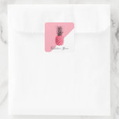 Kute girale tropische roze en witte ananas vierkante sticker (Tas)