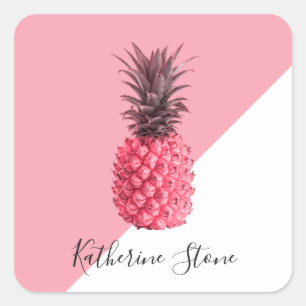 Kute girale tropische roze en witte ananas vierkante sticker
