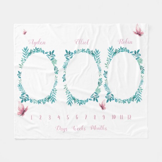 Kute girale waterverf florale triplets mijlpaal fleece deken (Voorkant (Horizontaal))