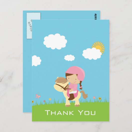 Kute girl die een paard rijdt, bedankt briefkaart (Voorkant / Achterkant)