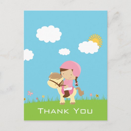 Kute girl die een paard rijdt, bedankt briefkaart (Voorkant)