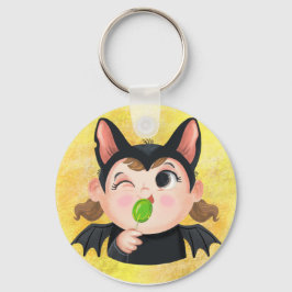 Kute girl in een bat Halloween costume Paper Borde Sleutelhanger