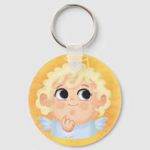 Kute girl in een engel Halloween-kostume Papier Sleutelhanger