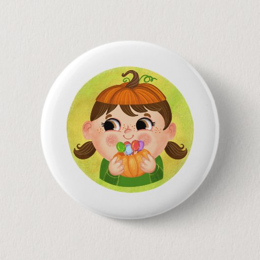 Kute girl in een kostuum van Pumpkin Halloween Ronde Button 5,7 Cm (Voorkant)