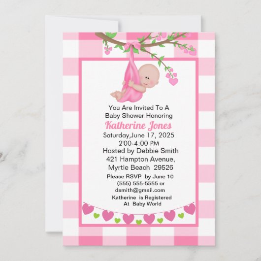 Kute Girl in het Baby shower Heart Tree Kaart (Voorkant)