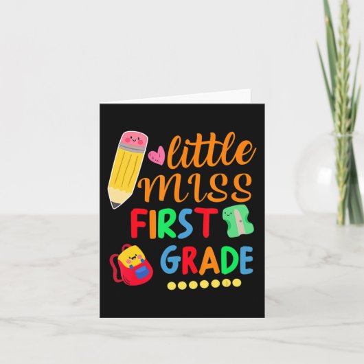 Kute Girl Little Miss First Grade Terug naar schoo Kaart (Voorkant)