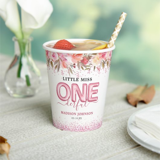 Kute Girl Little Miss One-derful 1st Birthday Papieren Bekers (Insitu)