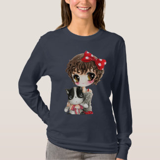 Kute girl met kawaii zwarte kat t-shirt