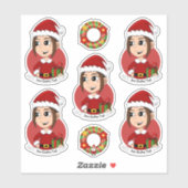 Kute girl met lange bruine kerstcartoon S Sticker (Vel)