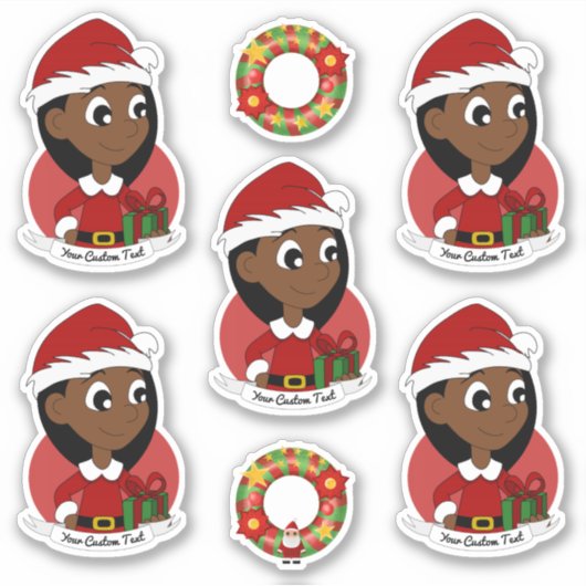 Kute girl met lange zwarte cartoon sticker (Voorkant)