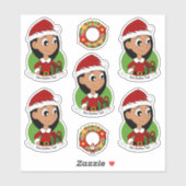 Kute girl met lange zwarte kerstcartoon S Sticker (Vel)