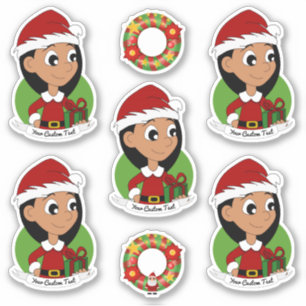 Kute girl met lange zwarte kerstcartoon S Sticker
