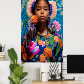 Kute girl met oranje bloemen poster (Thuiskantoor)