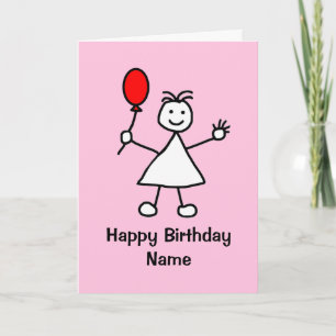 Kute Girl met Red Inflatable Balloon Pink Cartoon Kaart