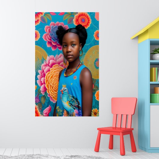 Kute girl met vogeltanktop poster (Kinderkamer 1)
