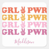Kute Girl Power Peace Sign Vierkante Sticker (Voorkant)
