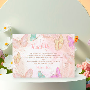 Kute girl roze een klein vlinderlijk baby shower bedankkaart