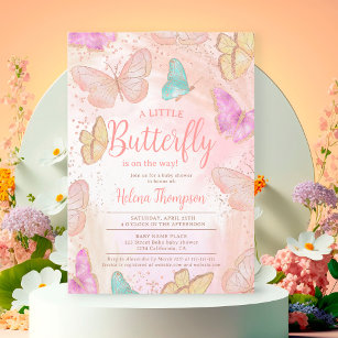 Kute girl roze een klein vlinderlijk baby shower kaart