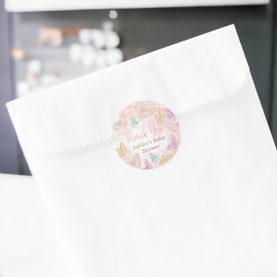 Kute girl roze een klein vlinderlijk baby shower ronde sticker