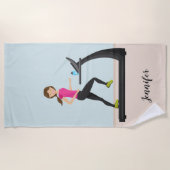 Kute Girl Runing and Custom Name Fitness Strandlaken (Voorkant)