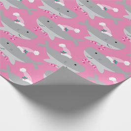 Kute Girl Santa Shark Wrapping Paper Cadeaupapier