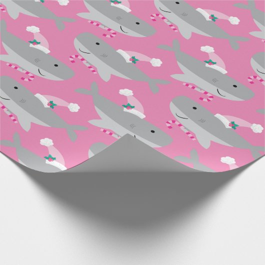 Kute Girl Santa Shark Wrapping Paper Cadeaupapier (Hoek)