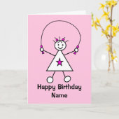 Kute Girl Skipping Rope Jumping Pink Birthday Kaart (Gele Bloem)