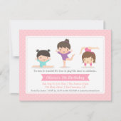 Kute Girls Gymnastics Birthday Party Invitations Kaart (Voorkant)
