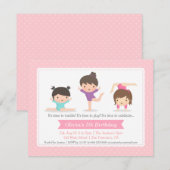 Kute Girls Gymnastics Birthday Party Invitations Kaart (Voorkant / Achterkant)
