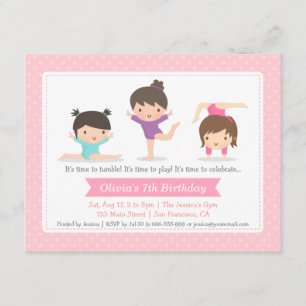 Kute Girls Gymnastics Birthday Party Invitations Kaart