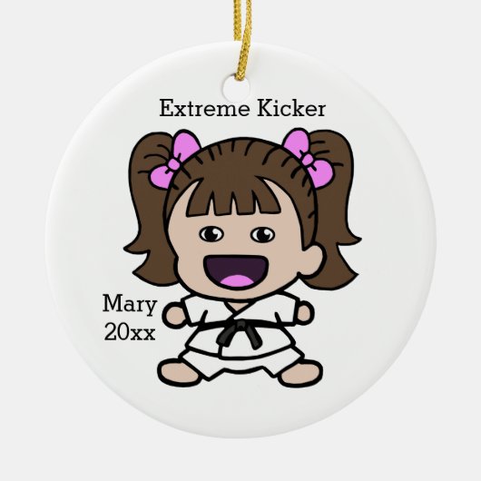 Kute Girl's Karate-kerstversiering Keramisch Ornament (Voorkant)