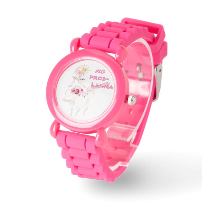 Kute Girls No Prob-Llama Pink Horloge (Hoek)