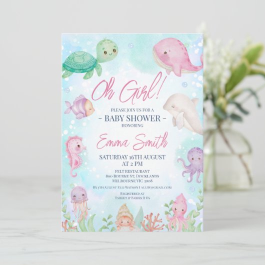 Kute Girls onder het Zee Baby shower Kaart (Staand voorkant)